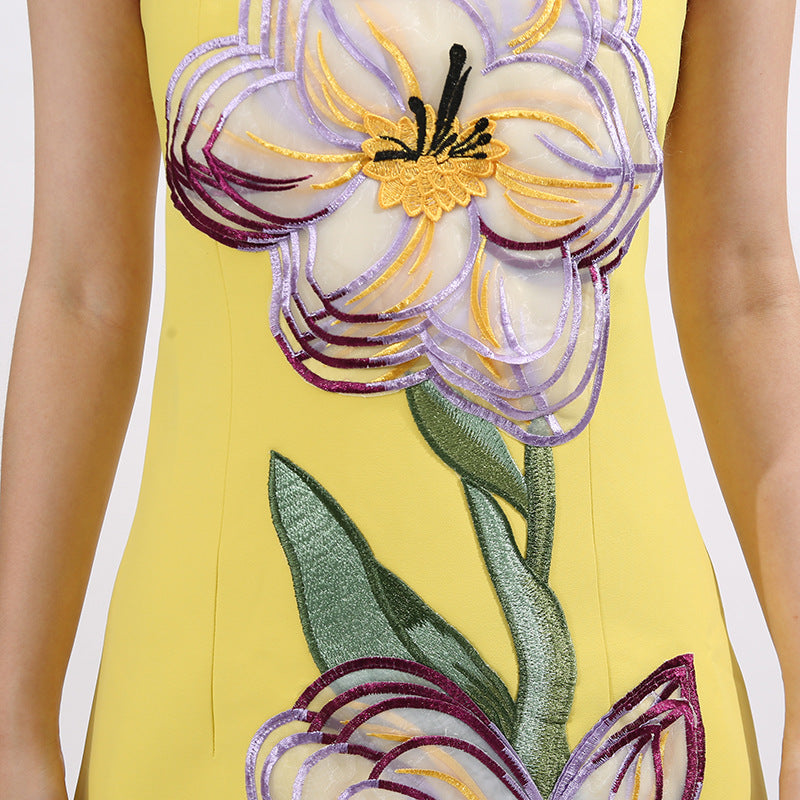 Strapless Column Maxi Dress with Floral Embroidery – IRIS