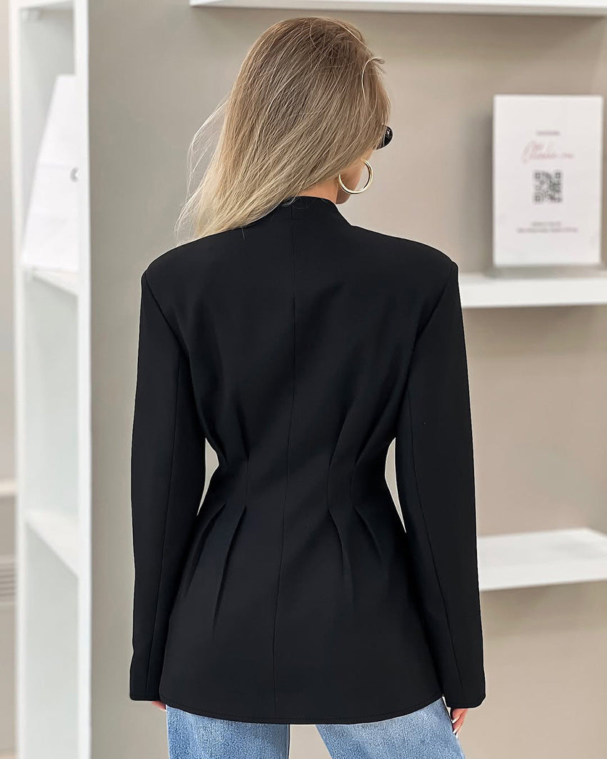 tailored waist-cinched blazer with button front – FARAS