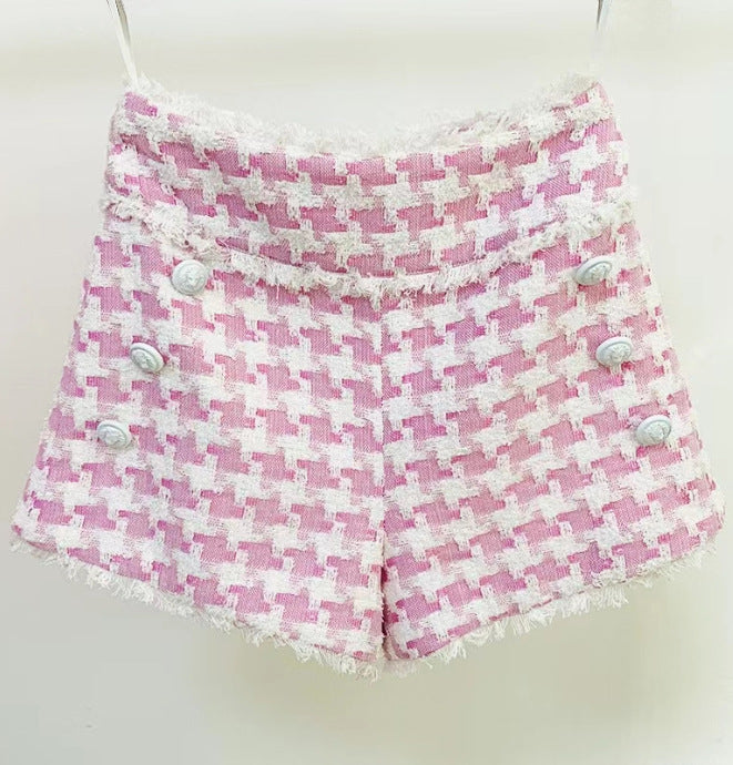 سترة تويد بنقشة مربعات صغيرة مع حافة هامشية - لون أرجواني