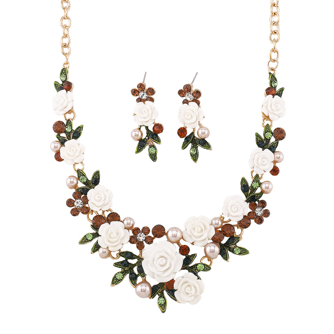 floral statement jewelry set with pearl accents - ROSEBLOOM