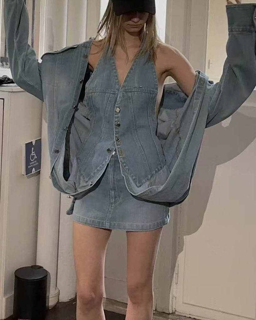 Geplooide top met uitlopende mouwen en maxi-rok set met tailleband – Rosiny 