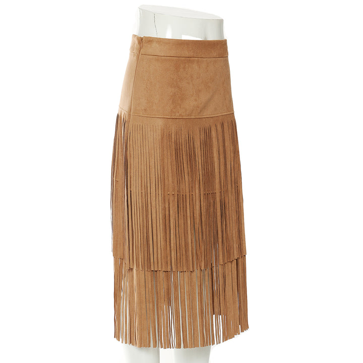 suede midi skirt with layered fringe detail – SIENNA