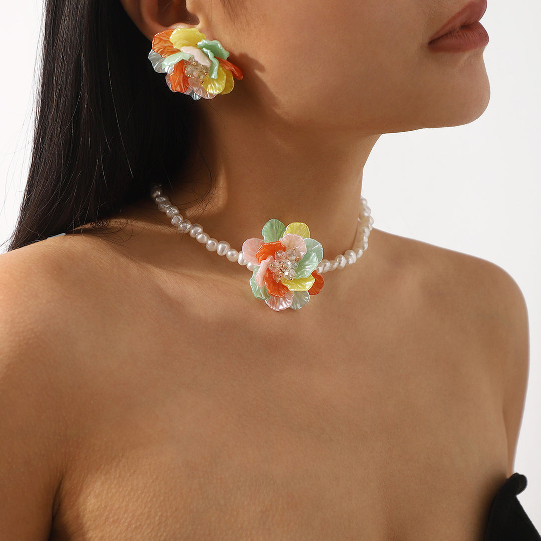 collier chaîne multicolore avec breloques de mer en émail - CORALIA 