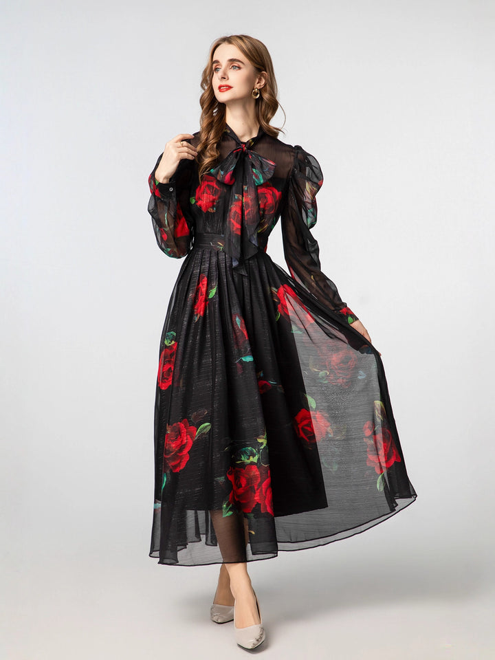 sheer organza dress with red rose print – VERONA