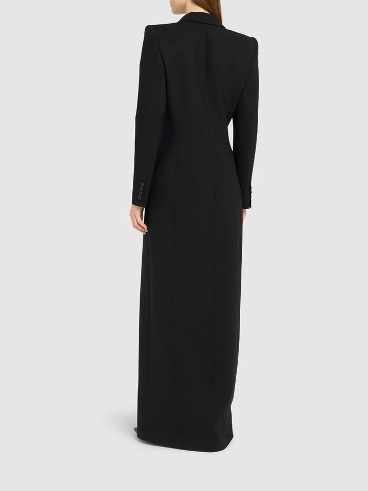 tailored long blazer dress with structured shoulders – NOIR