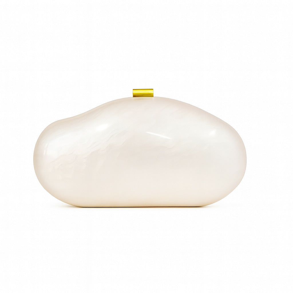 marbled pearl clutch with soft oval silhouette – LUMIÈRE