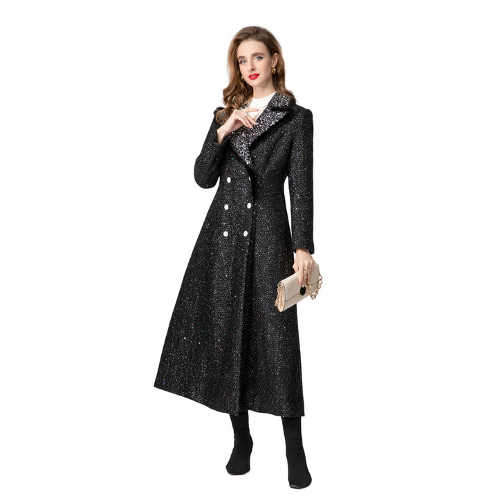 glittered double-breasted coat dress with contrast collar – NOIR ÉCLAT