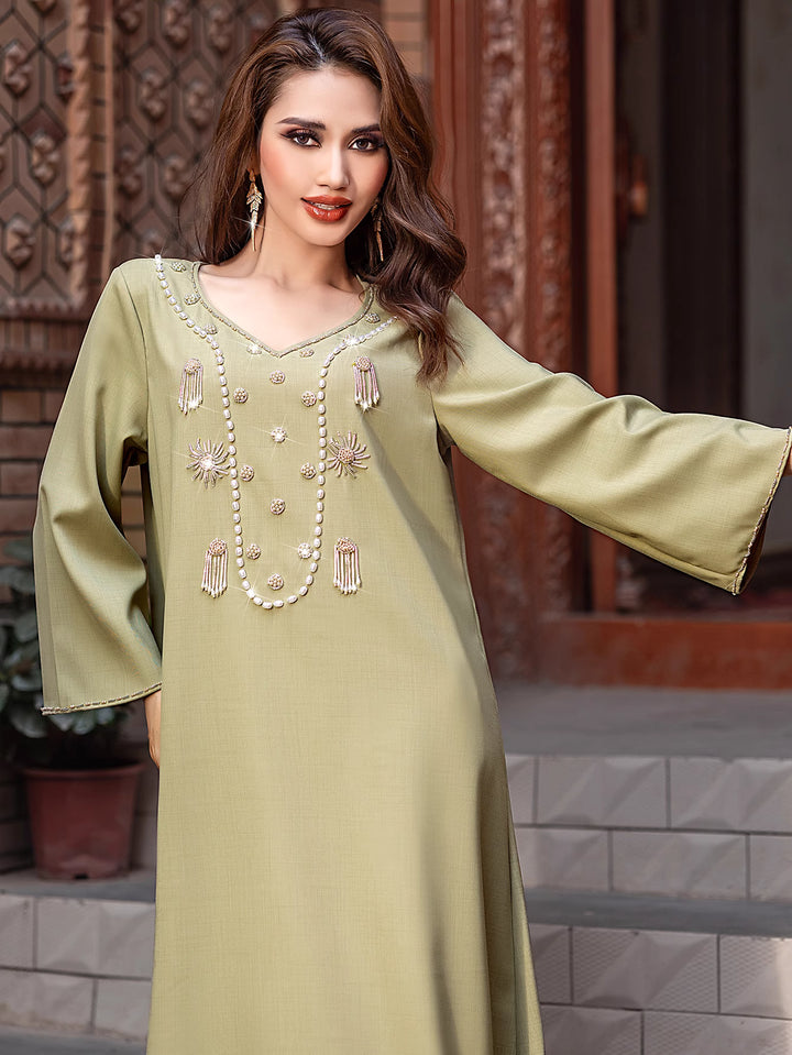 op maat gemaakte flare-pak met satijnen pofmouwen – VALENCIA 