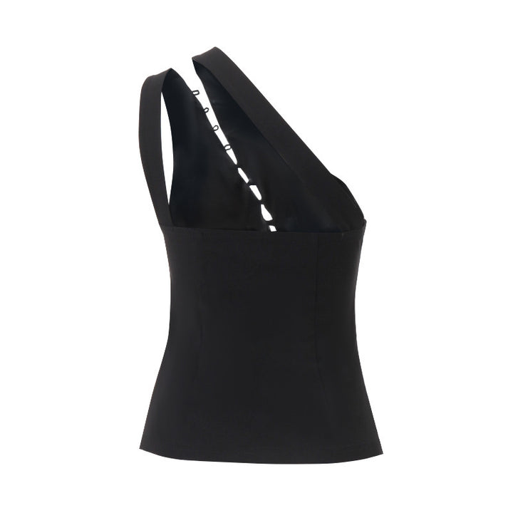 asymmetric one-shoulder corset top with hook detail – VANTIS