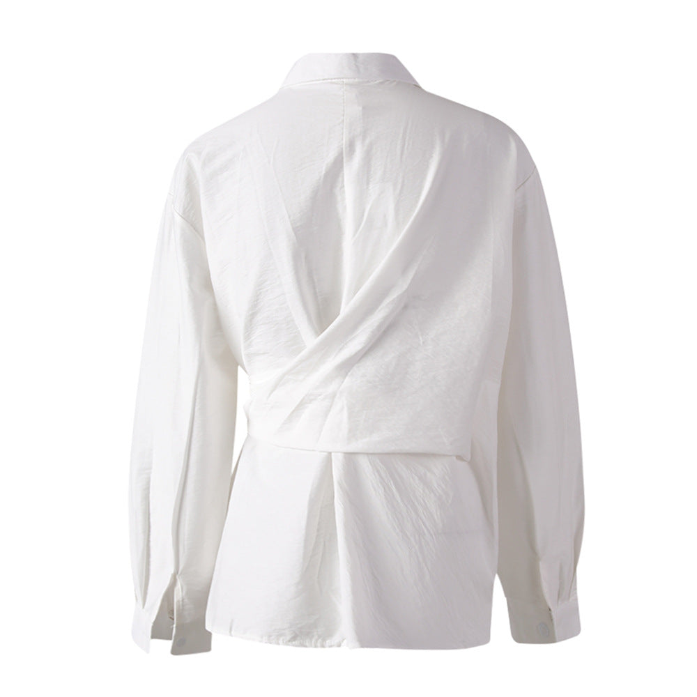 wrap-front cotton shirt with tie waist – IVELINE