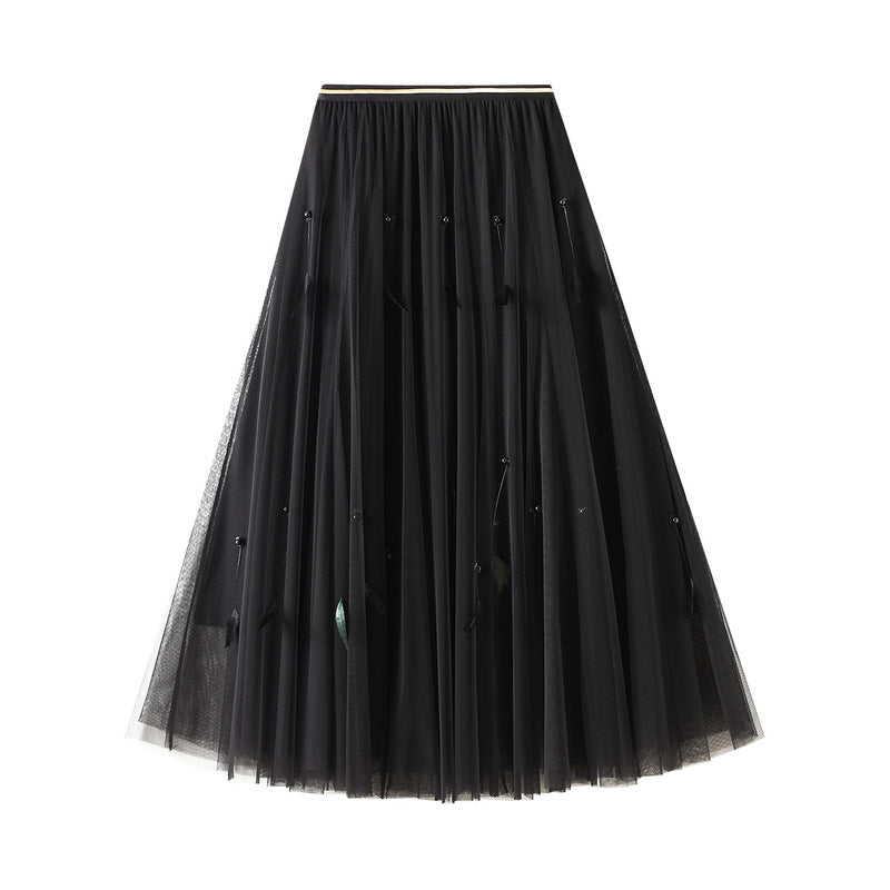 double-layer tulle skirt with beaded feather accents – AURORA