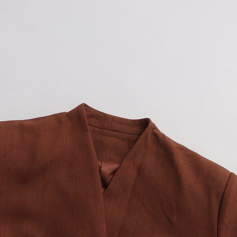 Plissiertes Oberteil mit ausgestellten Ärmeln und Maxirock-Set mit Taillengürtel – Rosiny 