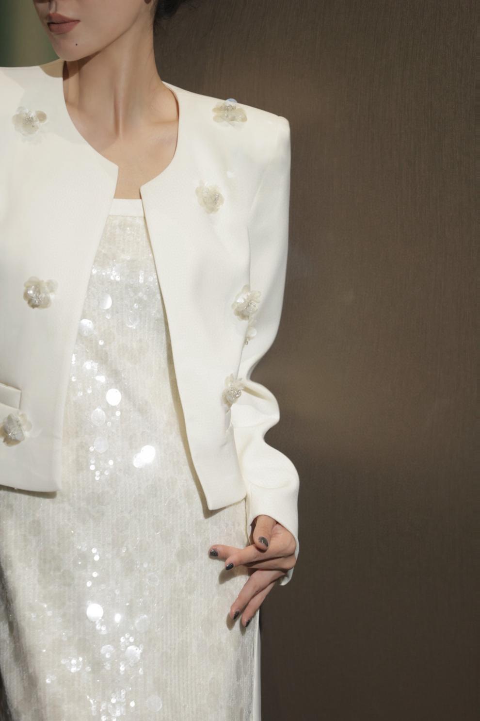 sleeveless sequin column dress with embellished cropped blazer – AURORA