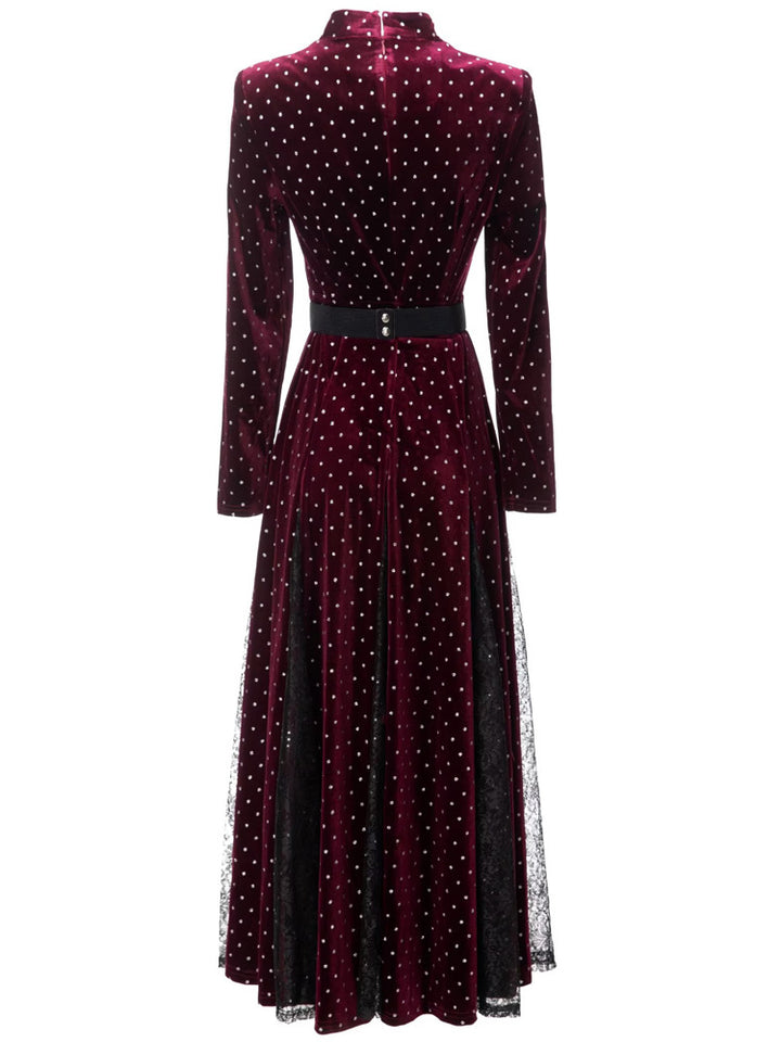 velvet polka dot gown with choker neckline and embellished belt – STELLAR