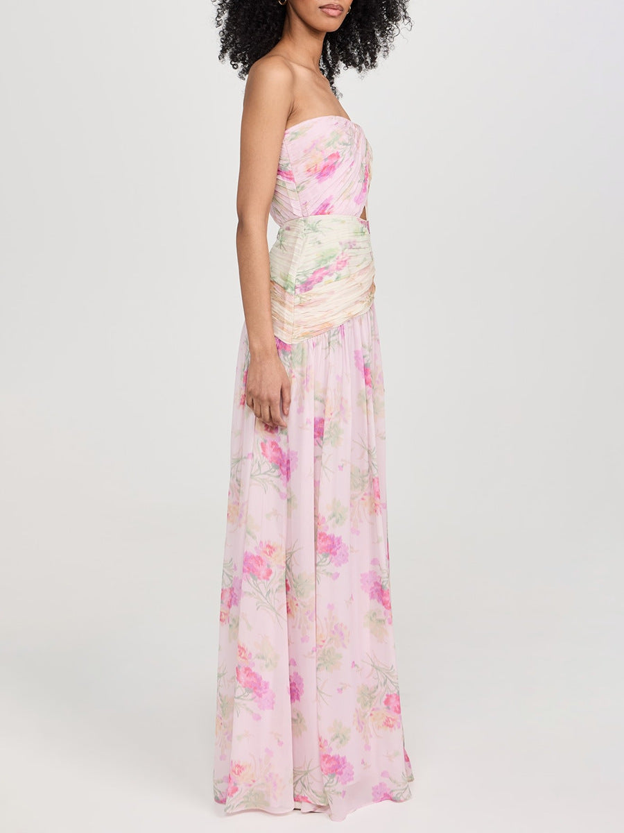 Geplooide top met uitlopende mouwen en maxi-rok set met tailleband – Rosiny 