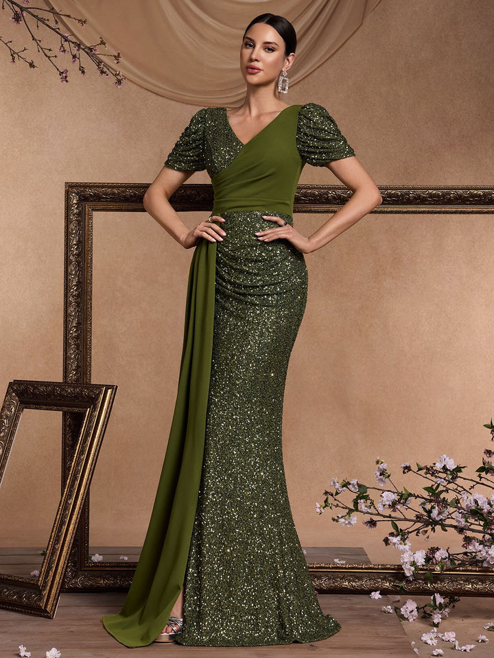 Geplooide top met uitlopende mouwen en maxi-rok set met tailleband – Rosiny 