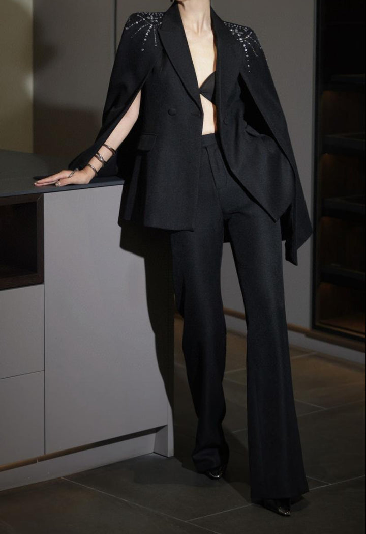 cape-shoulder tailored suit set – VERA