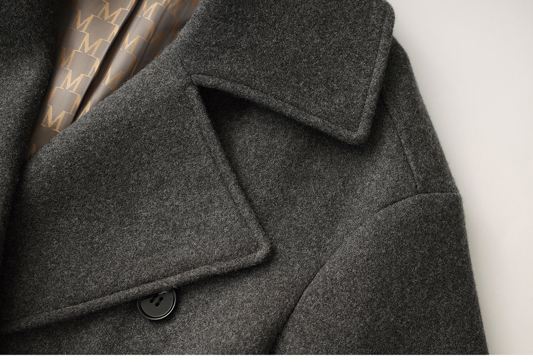 Belted double-breasted long coat – CHARCOAL