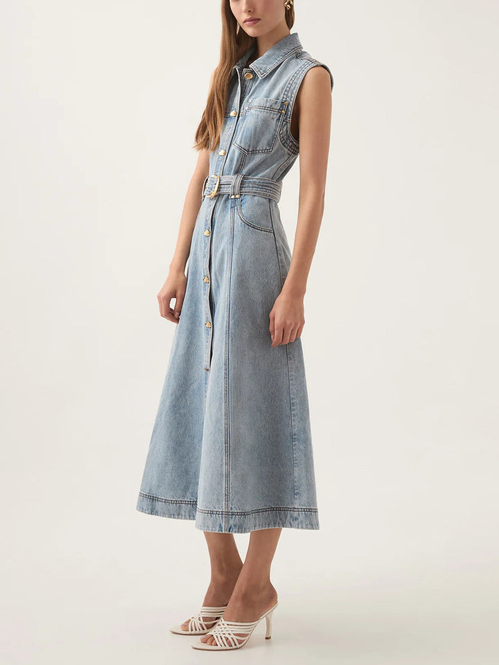 褶皱喇叭袖上衣和高腰裙套装，配腰带 – Rosiny 