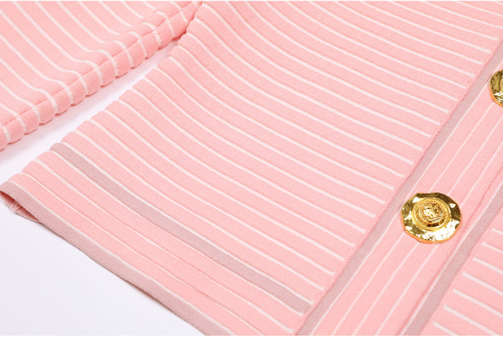 striped knit jacket with gold buttons – AURELIADI