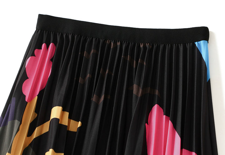 تنورة ميدي مطوية بنقشة زهور تجريدية – موزايكا