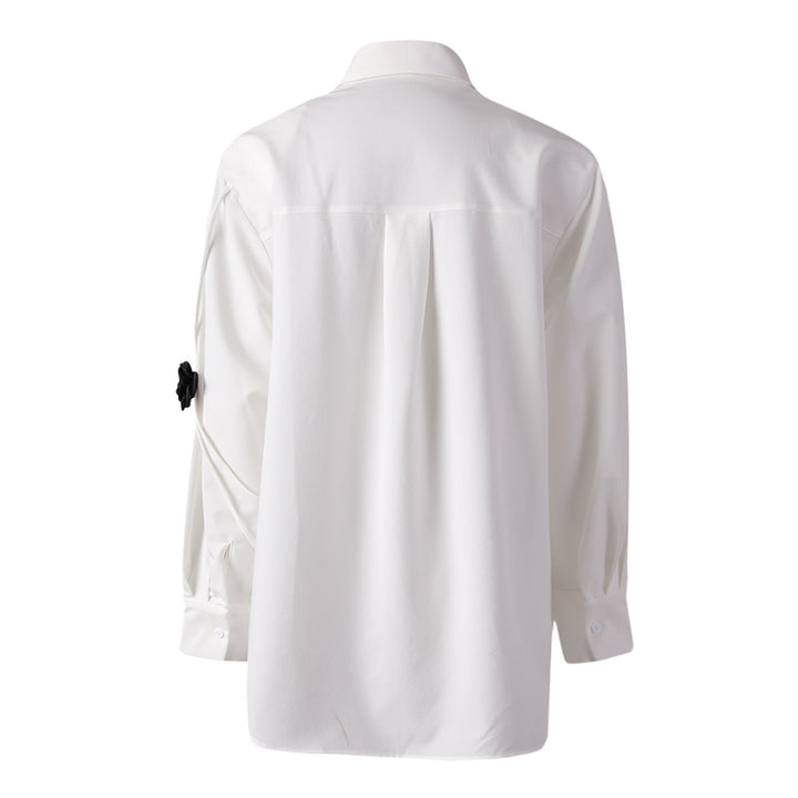 floral-appliqué button-down shirt with contrast piping – ROSEN