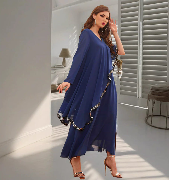 Elegant Long Sleeve Maxi Dress with Waist Tie – RAYEN