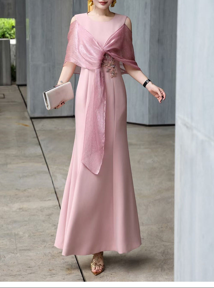 cold-shoulder flare gown with embellished wrap – ROSABELLA