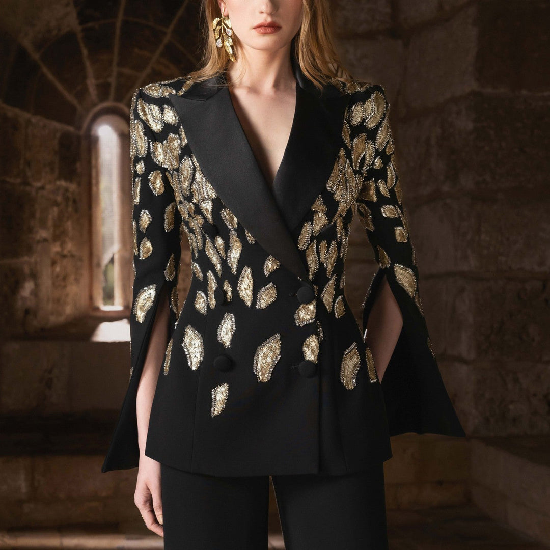 Haut à manches évasées plissées et ensemble jupe longue avec ceinture à la taille – Rosiny 