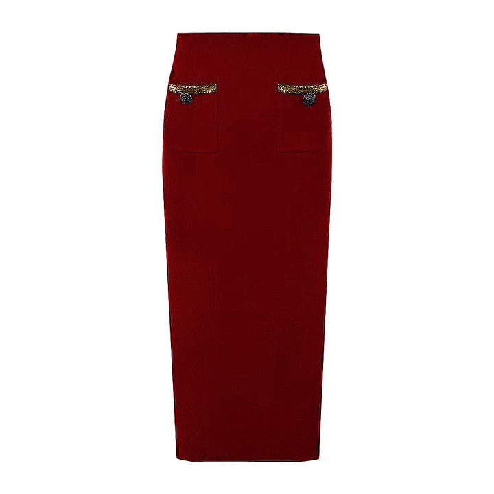 long-sleeve tweed jacket and pencil skirt set with metallic trim - NOVADRO