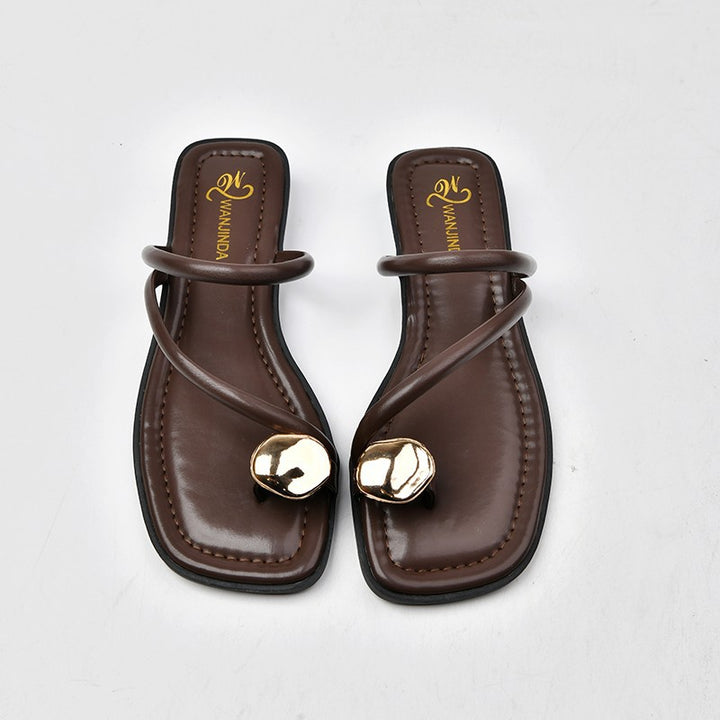 flat slip-on sandals with metallic accent detail – NOVA