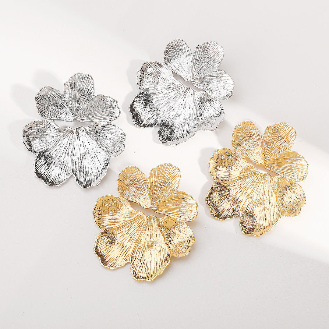 silver petal statement earrings – LUNARA