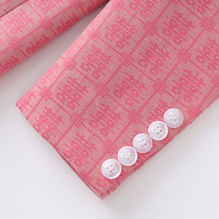 double-breasted jacquard blazer with satin lapel – ROSÉ