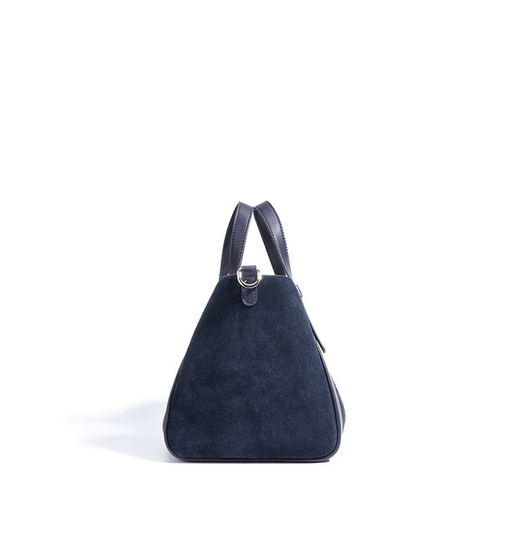 suede tote bag with leather trim and clasp – NOELLEVU
