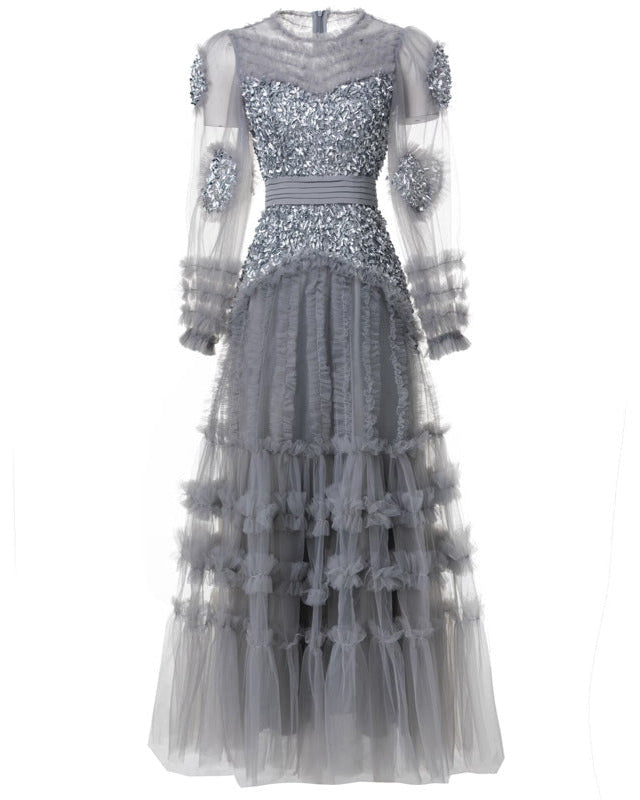 korte mouw midi jurk met 3D bloemenapplicaties - BLOOMIQ 