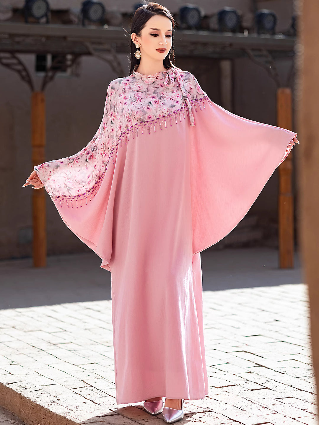 فستان فضفاض مع عباءة زهرية - أمارا