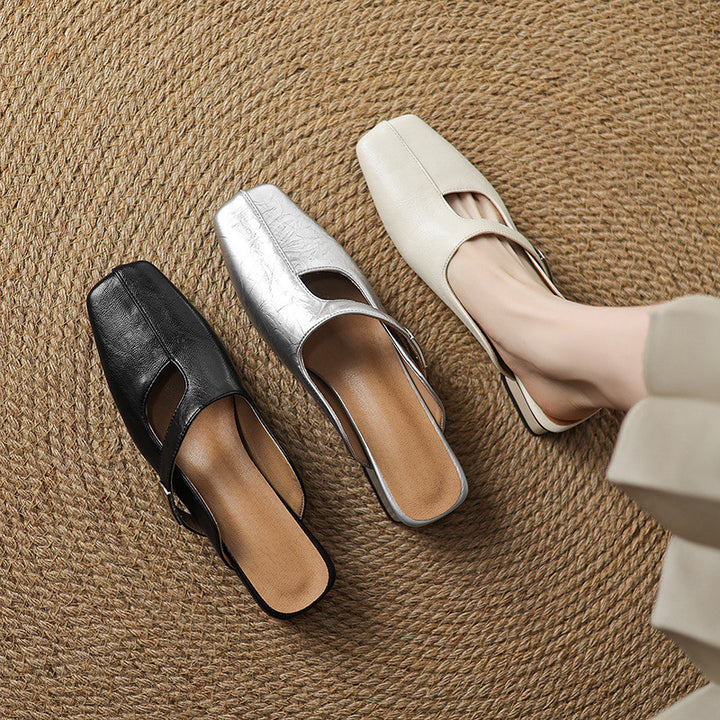 square-toe leather mules with strap detail - NORAMU