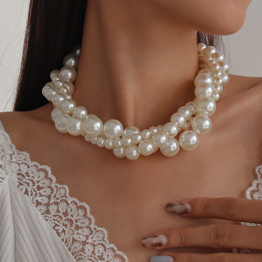 multi-strand faux pearl choker necklace - AURELIABA