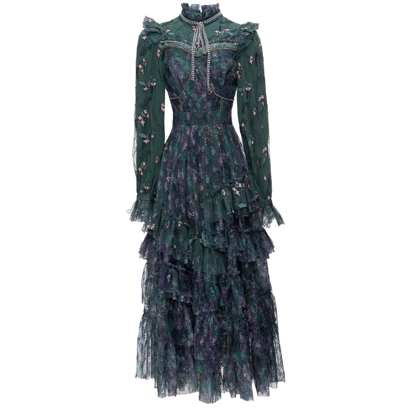 tiered floral lace dress with ruffled trim – FIORELLA