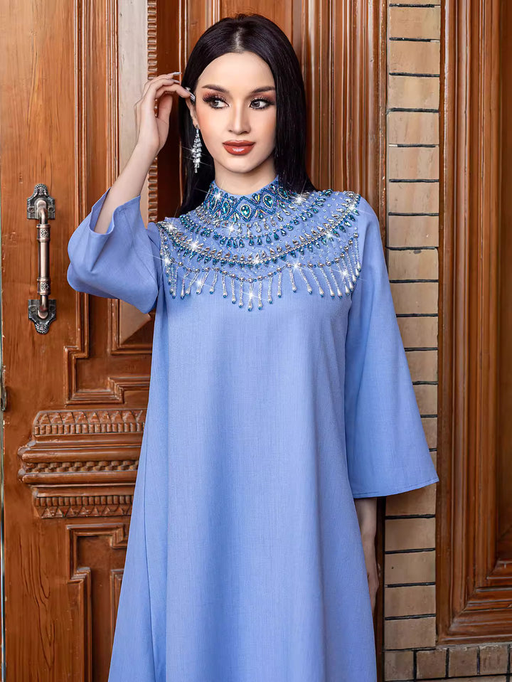 op maat gemaakte flare-pak met satijnen pofmouwen – VALENCIA 