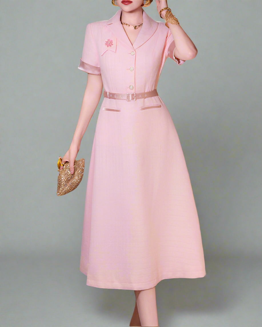 korte mouw midi jurk met 3D bloemenapplicaties - BLOOMIQ 