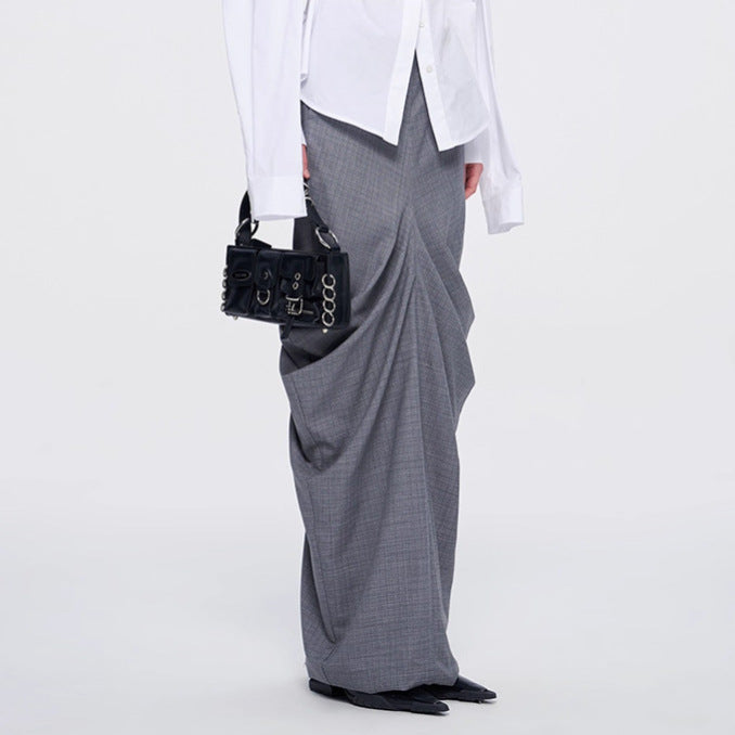 draped high-waist midi skirt with sculpted folds – GRAYSON