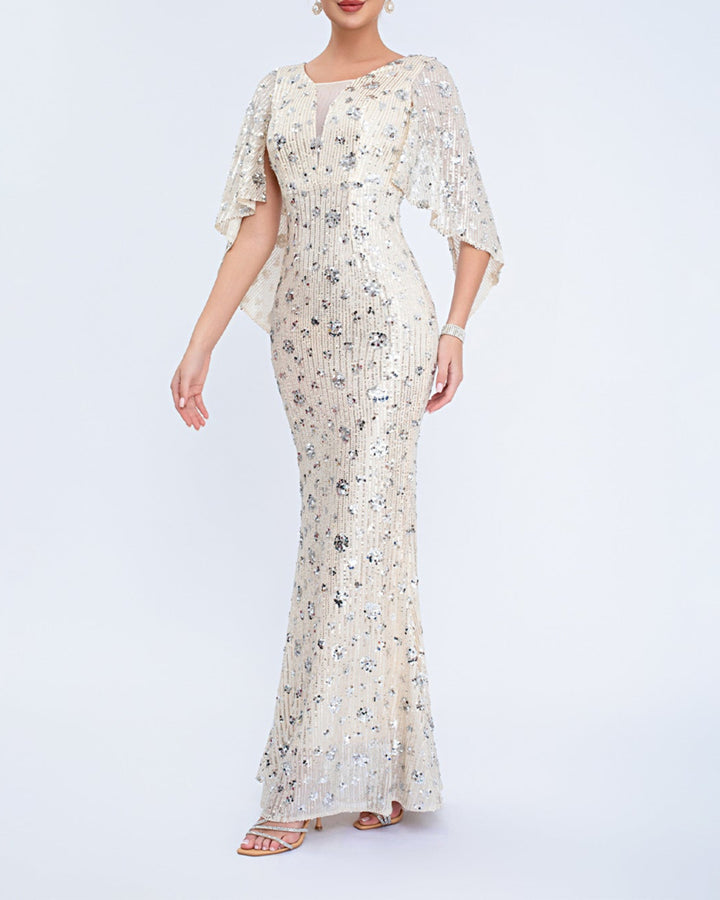 فستان حورية البحر مزين بالترتر بأكمام منفوخة منقسمة – فيفياناتشي