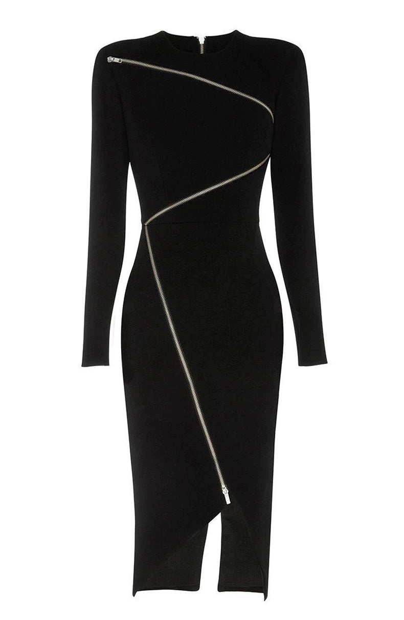 Asymmetric Zip Midi Dress – Voltage