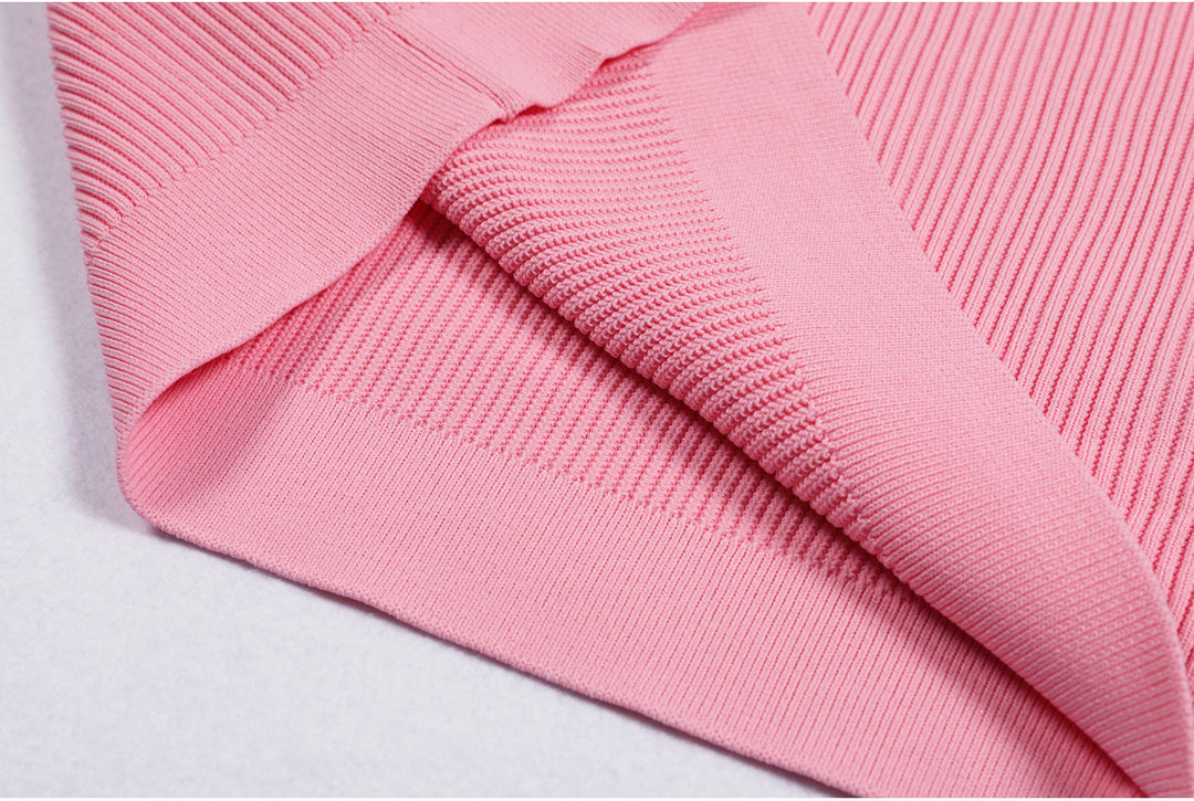 ribbed knit skirt set with gold button detail - AURELIAMI