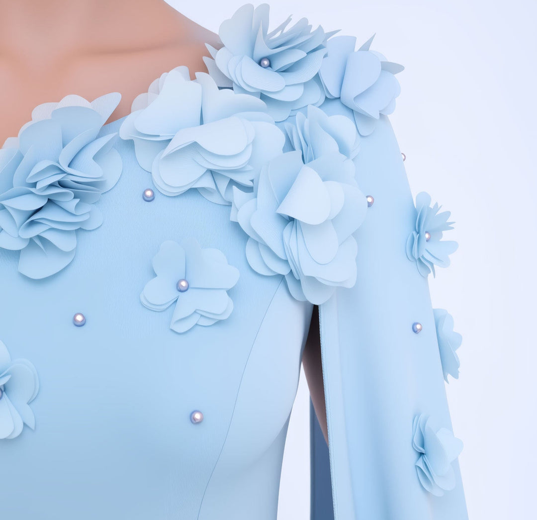 褶皱喇叭袖上衣和高腰裙套装，配腰带 – Rosiny 