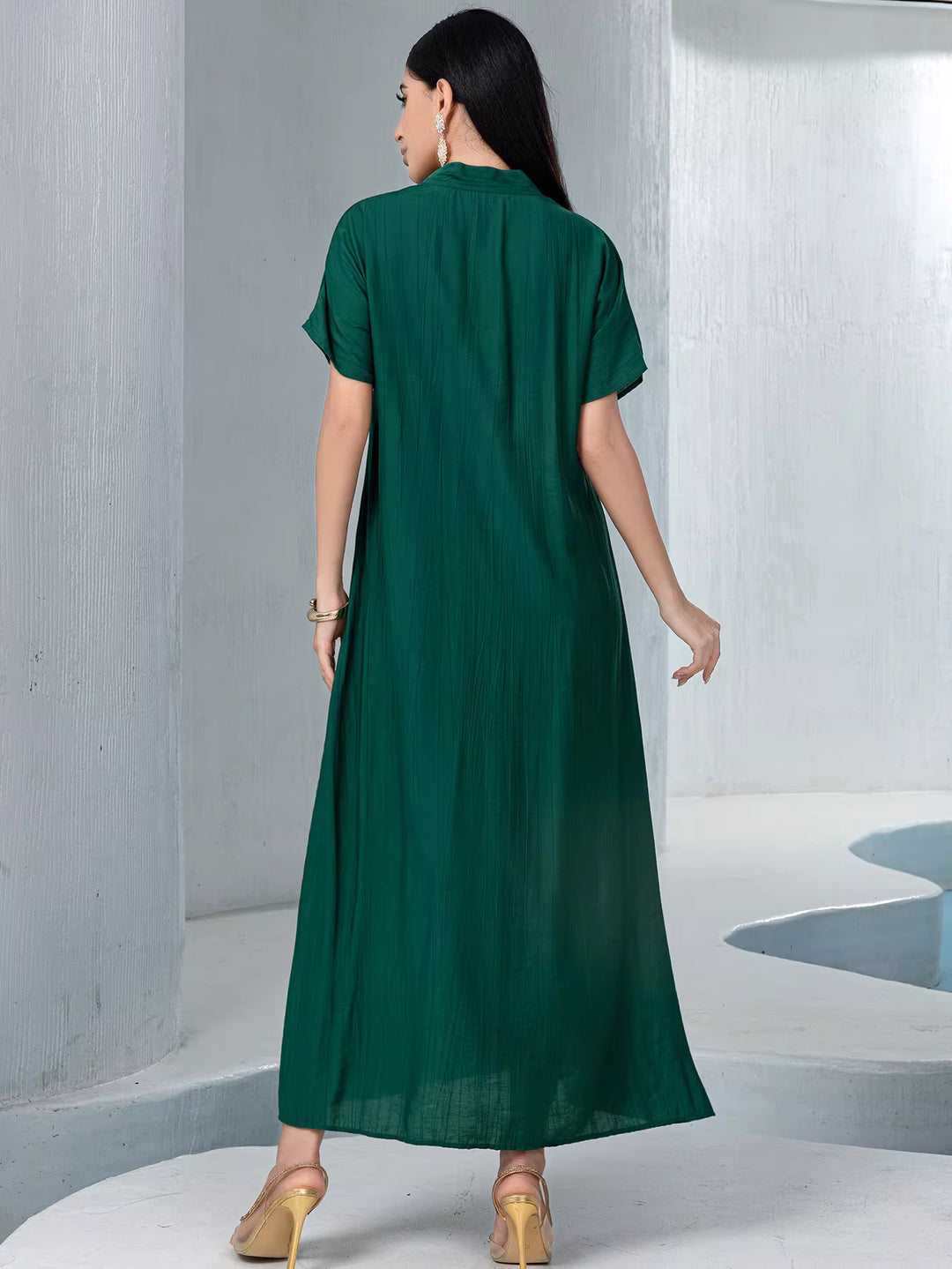 فستان ماكسي قصير بأكمام طويلة بتصميم بسيط – كاليستا