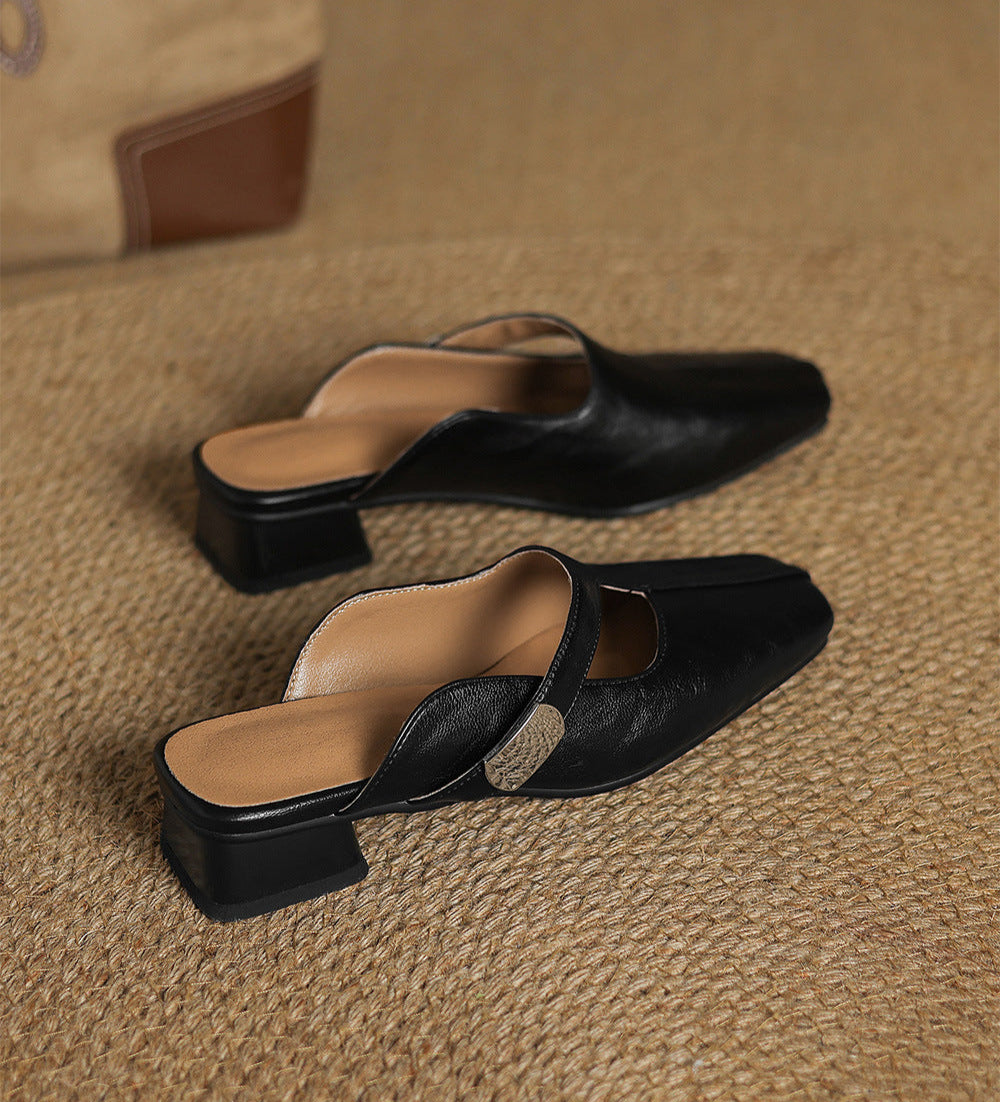 square-toe leather mules with strap detail - NORAMU
