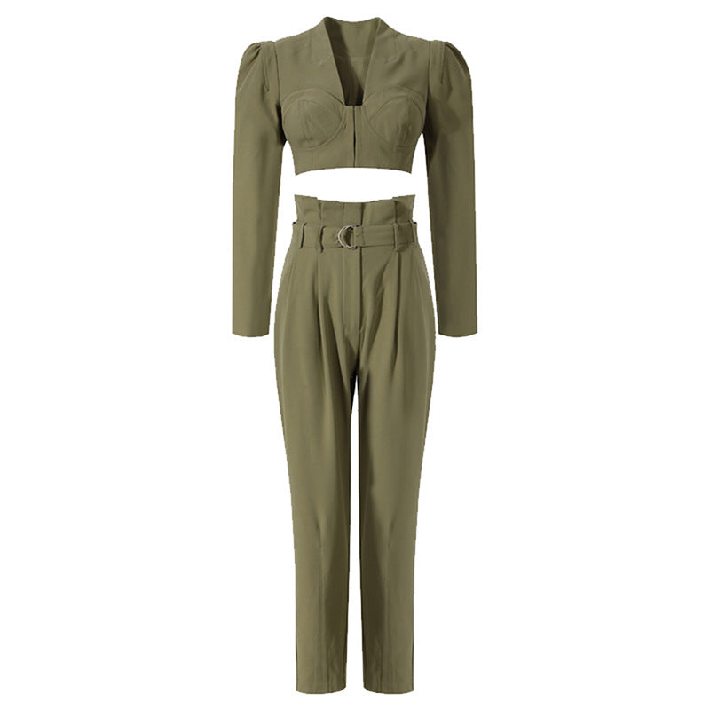 定制喇叭套装，配缎面泡泡袖 - VALENCIA 