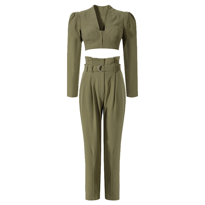 定制喇叭套装，配缎面泡泡袖 - VALENCIA 